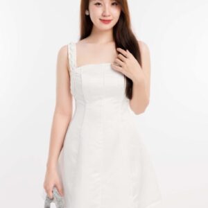 Large Strap A-Line Dress with Folded Edges